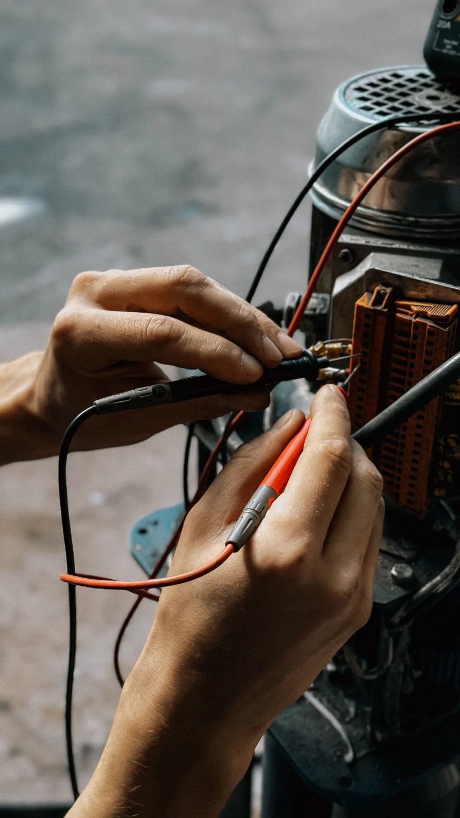 Nahaufnahme einer elektrischen Messung an einem Motor